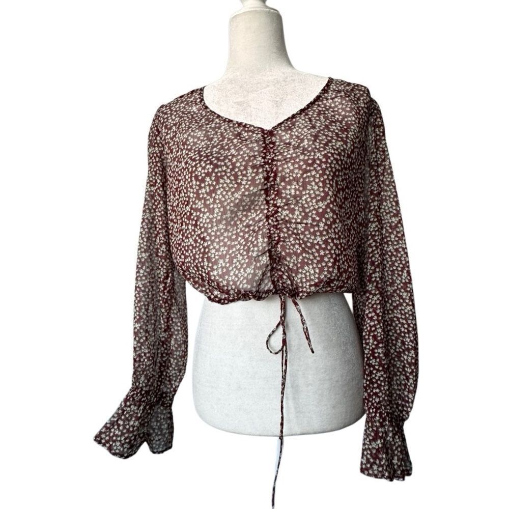 The East Order Sheer Ditsy Flower Blouse Boho Long Sleeve SZ XS